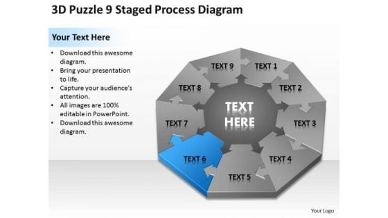 3d Puzzle 9 Staged Process Diagram Ppt Small Business Plans Template PowerPoint Templates