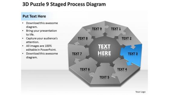 3d Puzzle 9 Staged Process Diagram Ppt Writing Good Business Plan PowerPoint Slides