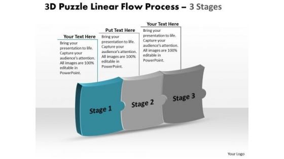 3d Puzzle Horizontal Implementation Process Stages Working Flow Chart PowerPoint Slides