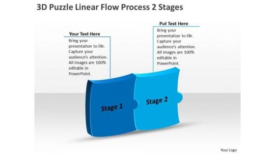 3d Puzzle Linear Flow Process 2 Stages Chart Business PowerPoint Slides