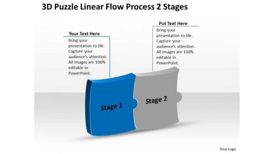 3d Puzzle Linear Flow Process 2 Stages Ppt Business To Strategies PowerPoint Slides
