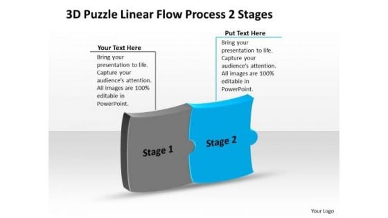 3d Puzzle Linear Flow Process 2 Stages Ppt Chart PowerPoint Templates