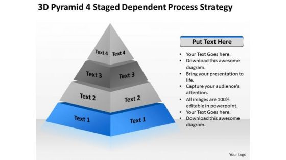 3d Pyramid 4 Staged Dependent Process Strategy Ppt The Business Plan PowerPoint Slides