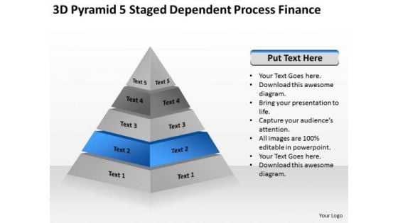 3d Pyramid 5 Staged Dependent Process Finance Ppt Business Plan Wizard PowerPoint Templates