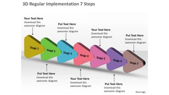 3d Regular Implementation 7 Steps Flow Chart In Business PowerPoint Slides