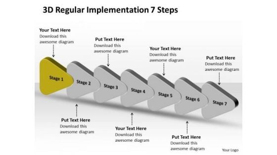 3d Regular Implementation 7 Steps Flow Chart PowerPoint Templates