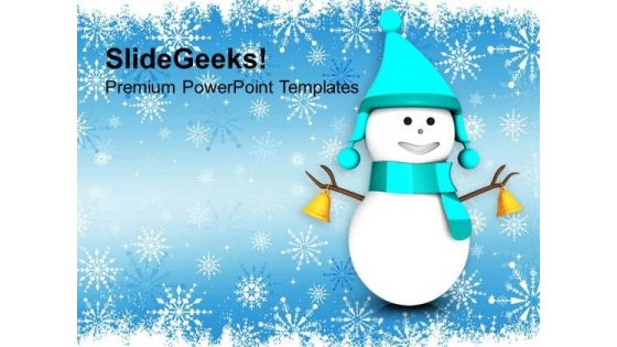 3d Snowman On Christmas Background PowerPoint Templates Ppt Backgrounds For Slides 1212