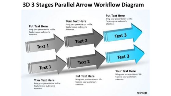 3d Stages Parallel Arrow Workflow Diagram Ppt Business Case Template PowerPoint Templates