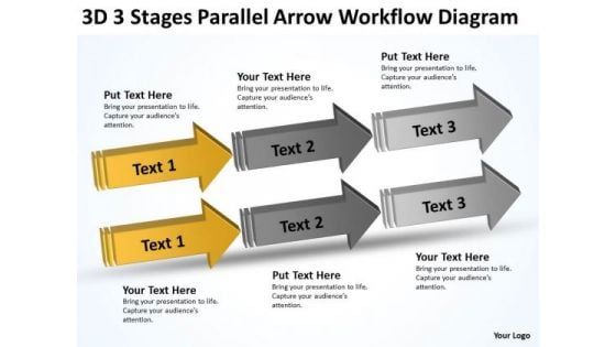 3d Stages Parallel Arrow Workflow Diagram Simple Business Plans PowerPoint Templates