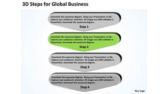 3d Steps For Global Business PowerPoint Theme Writing Good Plan Slides