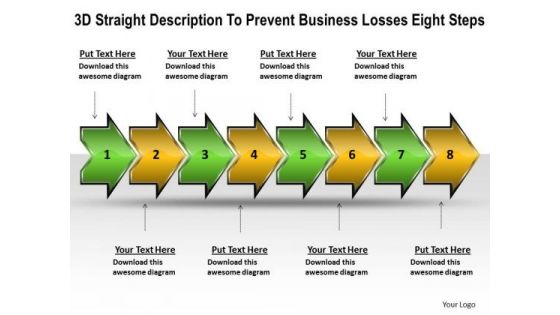 3d Straight Description To Prevent Business Losses Eight Steps Flow Charts PowerPoint Slides