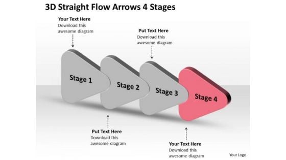 3d Straight Flow Arrows 4 Stages Make Chart PowerPoint Templates