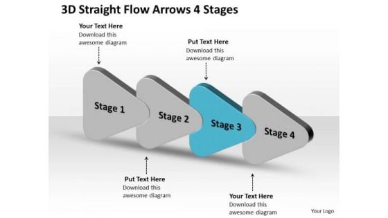 3d Straight Flow Arrows 4 Stages Ppt Work Process Chart PowerPoint Templates