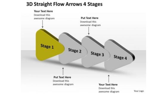 3d Straight Flow Arrows 4 Stages Production Chart PowerPoint Slides