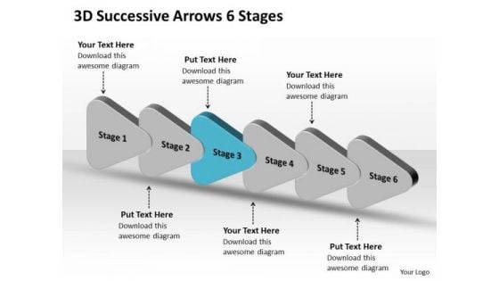 3d Successive Arrows 6 Stages Flow Chart Template PowerPoint Templates