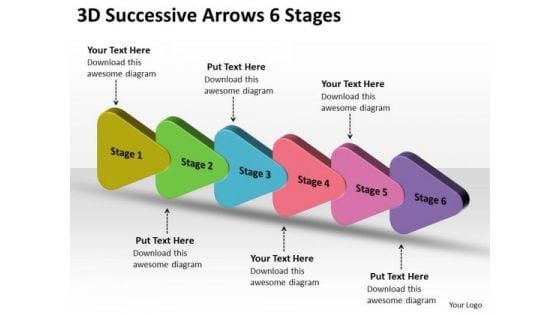 3d Successive Arrows 6 Stages Flowchart PowerPoint Free Slides