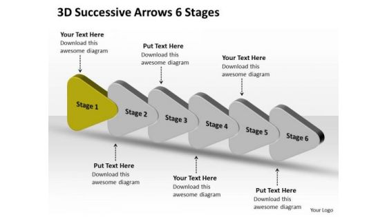 3d Successive Arrows 6 Stages Flowcharting PowerPoint Free Slides