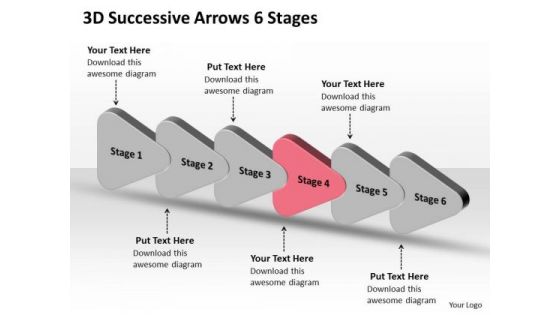 3d Successive Arrows 6 Stages Visio Templates PowerPoint Slides