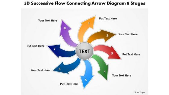3d Successive Flow Connecting Arrow Diagram 8 Stages Circular Process PowerPoint Slides