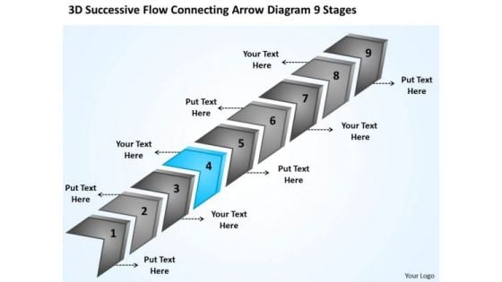 3d Successive Flow Connecting Arrow Diagram 9 Stages Busniess Plan PowerPoint Slides