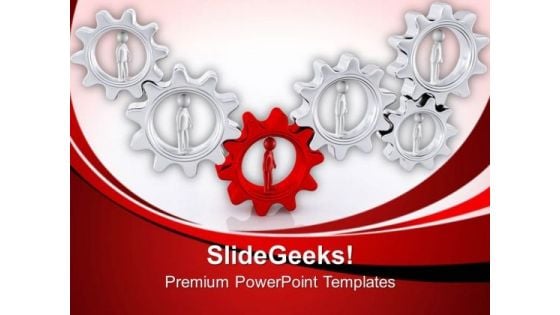 3d Team Leader With His Team In Gears PowerPoint Templates Ppt Backgrounds For Slides 0713