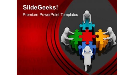 3d Team Pushing Puzzle Pieces PowerPoint Templates Ppt Backgrounds For Slides 0213