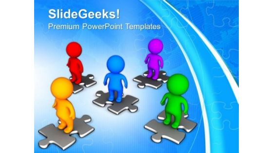 3d Team Standing On Puzzle Pieces PowerPoint Templates Ppt Backgrounds For Slides 0713