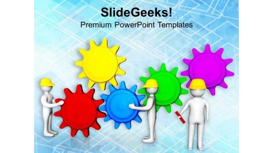 3d Team With Geas Teamwork PowerPoint Templates Ppt Backgrounds For Slides 0713