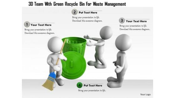 3d Team With Green Recycle Bin For Waste Management