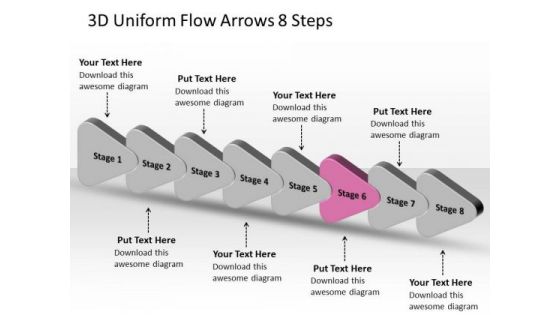 3d Uniform Flow Arrows 8 Steps Best Chart PowerPoint Slides