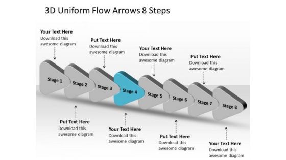 3d Uniform Flow Arrows 8 Steps Chart In Business PowerPoint Templates