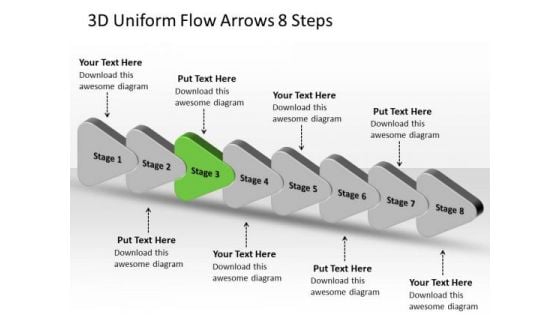 3d Uniform Flow Arrows 8 Steps Creating Flowcharts Visio PowerPoint Slides