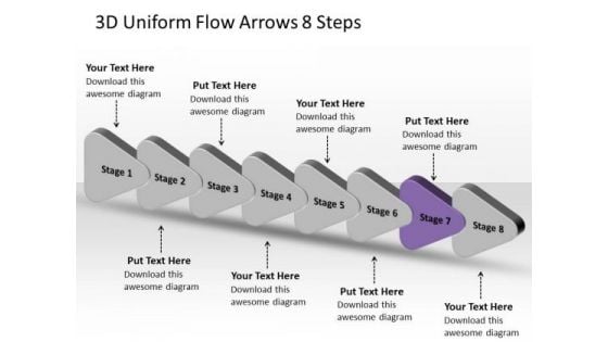 3d Uniform Flow Arrows 8 Steps Ppt Best Chart PowerPoint Slides