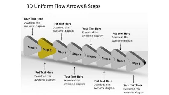 3d Uniform Flow Arrows 8 Steps Ppt Business Production Plan PowerPoint Slides