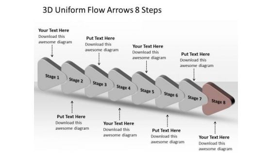 3d Uniform Flow Arrows 8 Steps Process Charts PowerPoint Slides