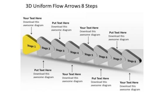 3d Uniform Flow Arrows 8 Steps Process Flowchart Examples PowerPoint Templates