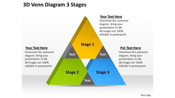 3d Venn Diagram Stages Consignment Business Plan PowerPoint Templates