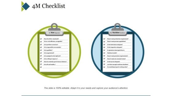 4M Checklist Template 1 Ppt PowerPoint Presentation Icon Graphic Images