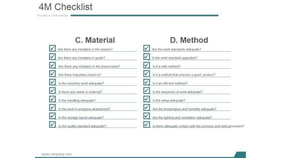 4M Checklist Template 2 Ppt PowerPoint Presentation Ideas