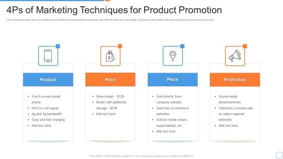 4Ps Of Marketing Techniques For Product Promotion Ppt PowerPoint Presentation File Information PDF