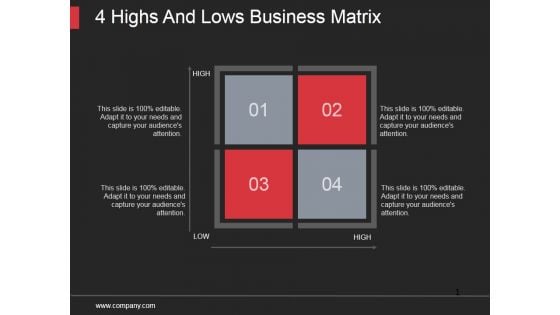 4 Highs And Lows Business Matrix Ppt PowerPoint Presentation Sample