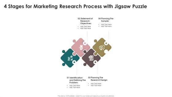 4 Stages For Marketing Research Process With Jigsaw Puzzle Themes PDF