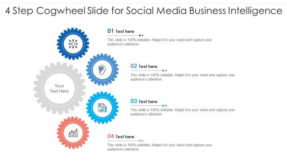 4 Step Cogwheel Slide For Social Media Business Intelligence Ppt PowerPoint Presentation File Skills PDF