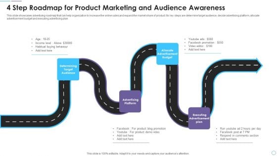 4 Step Roadmap For Product Marketing And Audience Awareness Sample PDF 4 Step Roadmap For Product Marketing And Audience Awareness Sample PDF
