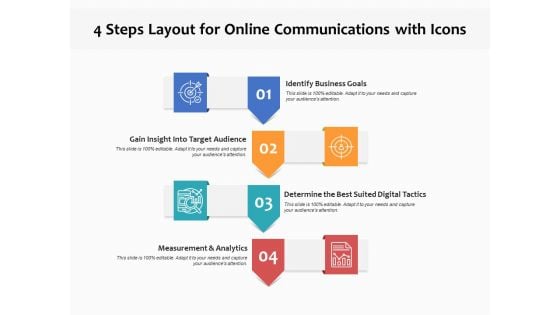 4 Steps Layout For Online Communications With Icons Ppt PowerPoint Presentation Summary Guidelines PDF