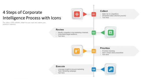 4 Steps Of Corporate Intelligence Process With Icons Ppt Show Layout PDF