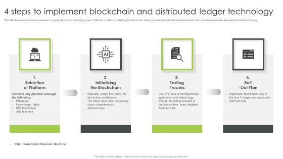 4 Steps To Implement Blockchain And Distributed Ledger Technology Portrait PDF