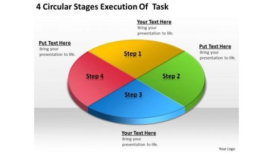 4 Circular Stages Execution Of Task Small Business Plan PowerPoint Templates