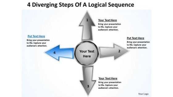 4 Diverging Steps Of A Logical Sequence Arrows Cycle Chart PowerPoint Templates