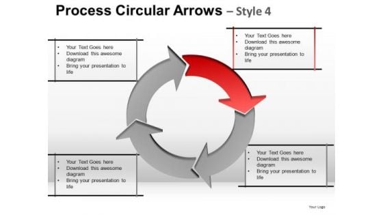 4 Stage Process Flow Relationship Diagram PowerPoint Slides